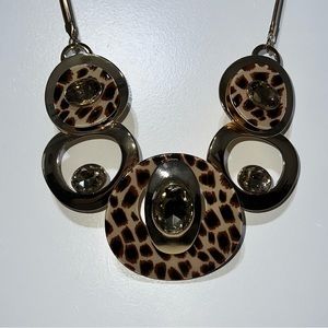 Jeweled Leopard Print Abstract Statement Necklace, Gold/Multi